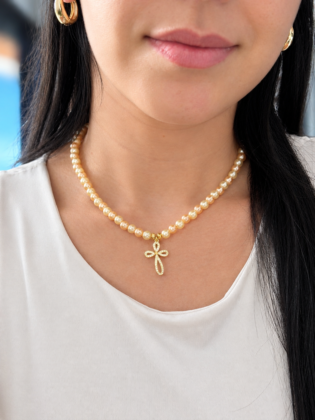 COLLAR ORO GOLFI B 1094 (dije en rodio y perla plastica)